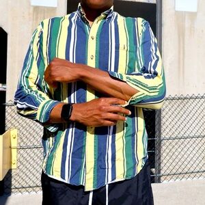 Striped Green and Blue Men's Shirt